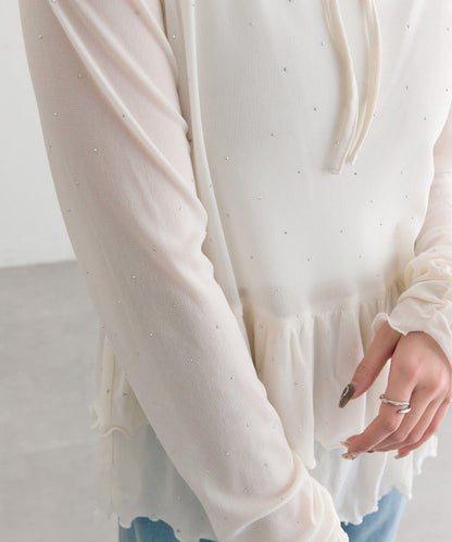 新色水鑽波點層疊下襬套頭衫