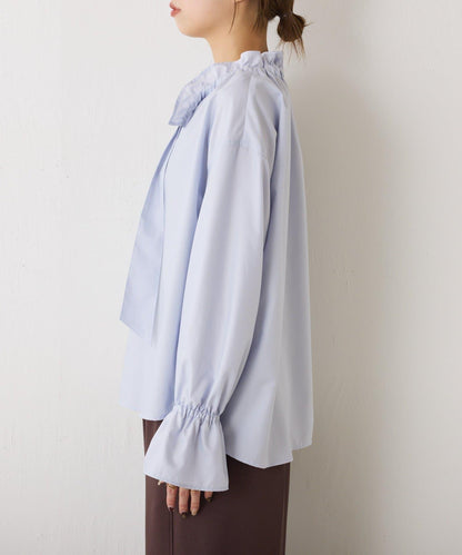 袖荷葉邊蝴蝶結繫帶襯衫