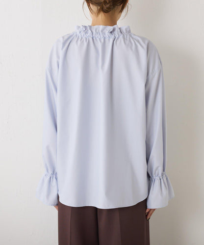 袖荷葉邊蝴蝶結繫帶襯衫