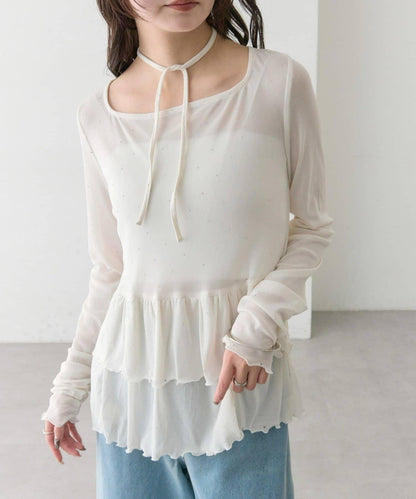 新色水鑽波點層疊下襬套頭衫