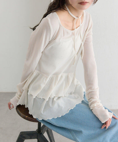 新色水鑽波點層疊下襬套頭衫