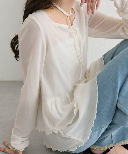 新色水鑽波點層疊下襬套頭衫