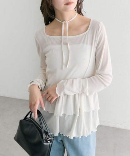 新色水鑽波點層疊下襬套頭衫