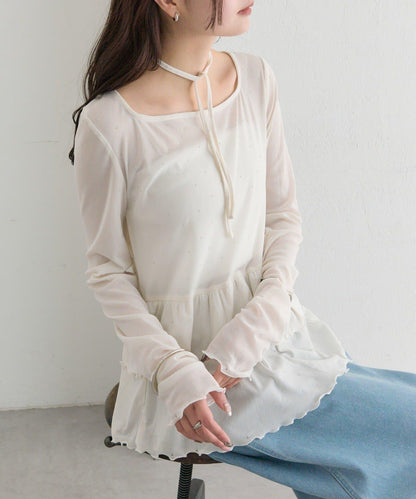 新色水鑽波點層疊下襬套頭衫