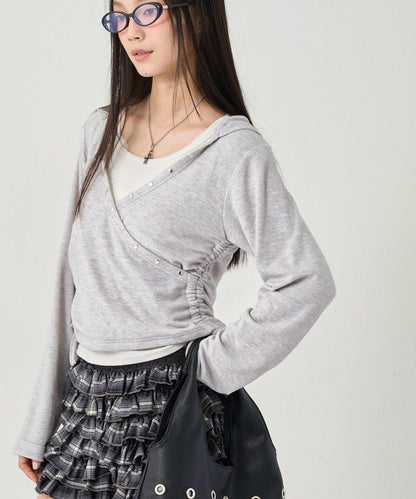 鉚釘羅紋裹身連帽衫