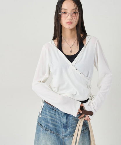 鉚釘羅紋裹身連帽衫