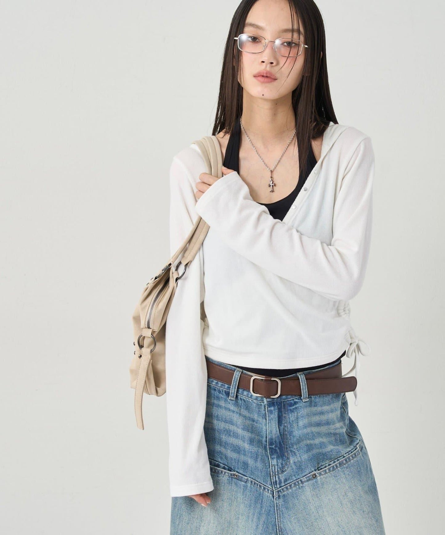 鉚釘羅紋裹身連帽衫