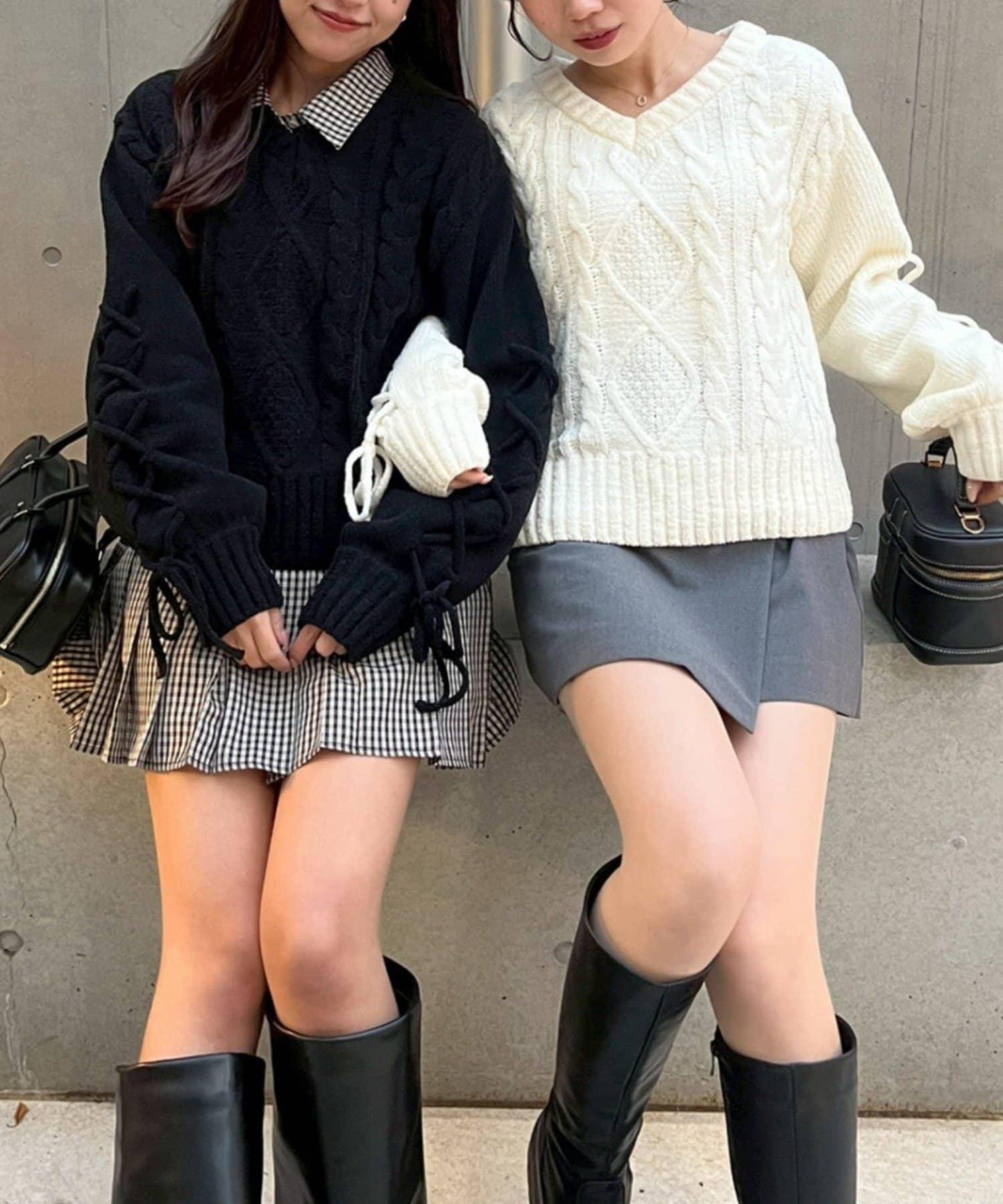 繫帶花邊麻花針織衫