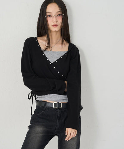 鉚釘羅紋裹身連帽衫