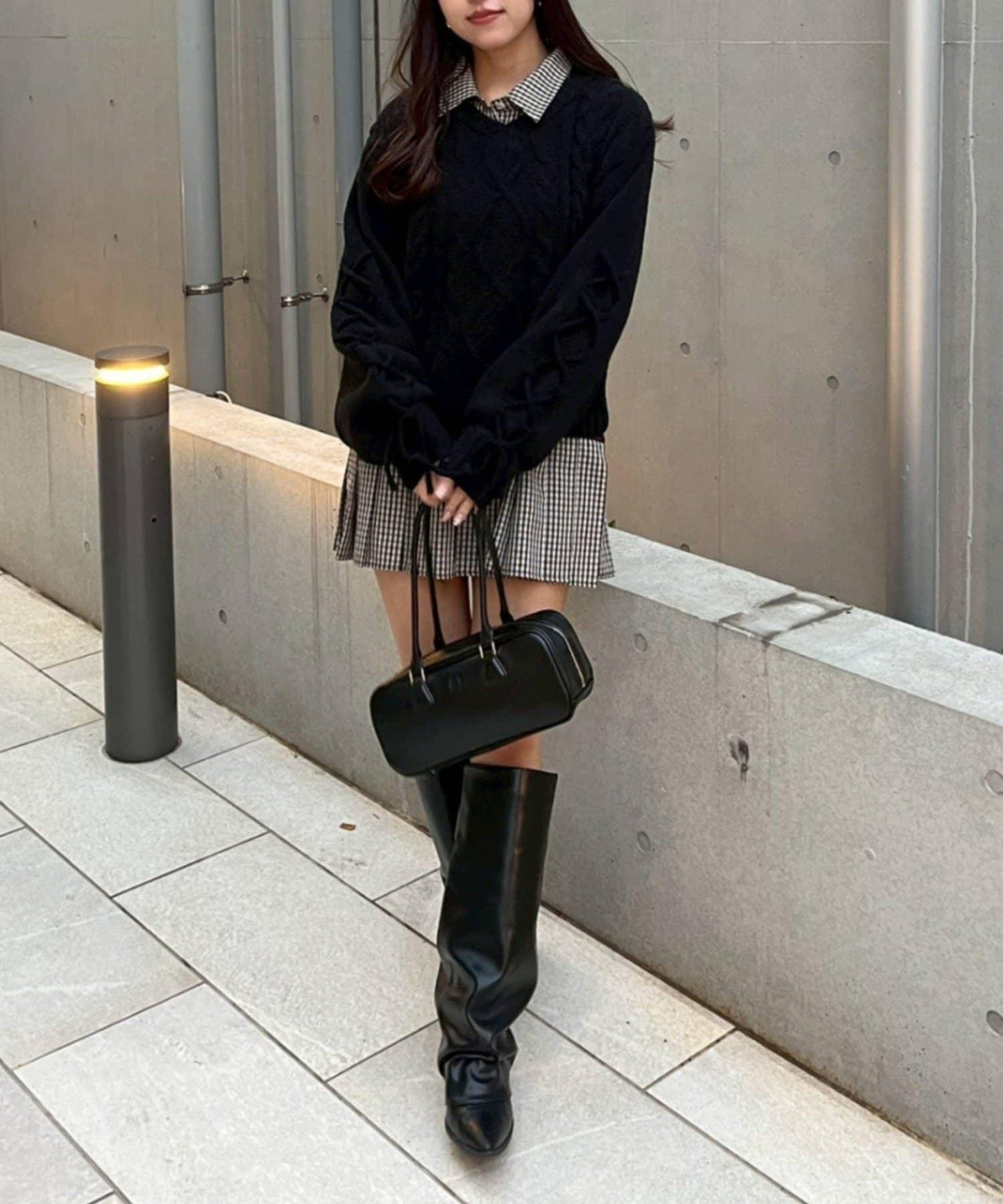 繫帶花邊麻花針織衫