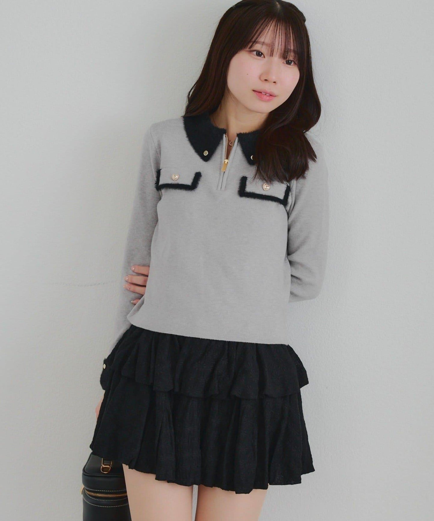 拼色羽毛半拉鍊針織衫