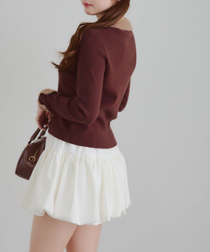 拼色羽毛半拉鍊針織衫