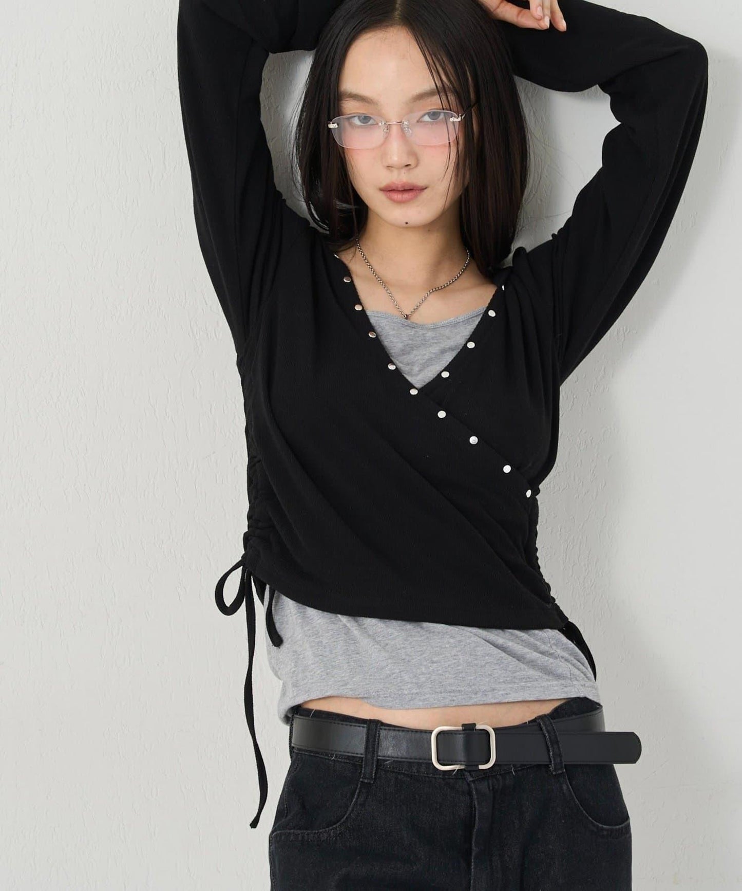 鉚釘羅紋裹身連帽衫