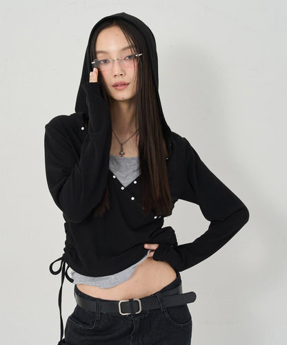 鉚釘羅紋裹身連帽衫