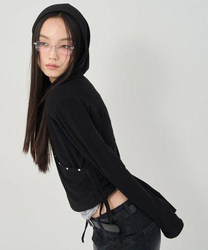 鉚釘羅紋裹身連帽衫