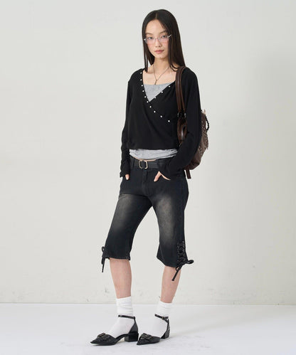 鉚釘羅紋裹身連帽衫