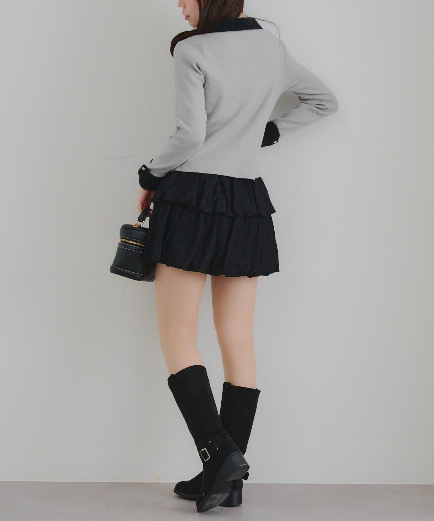 拼色羽毛半拉鍊針織衫