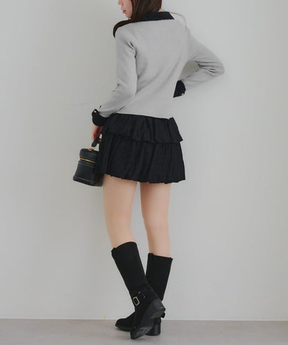 拼色羽毛半拉鍊針織衫