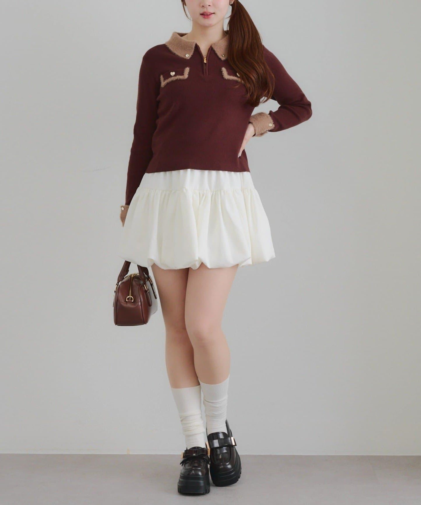 拼色羽毛半拉鍊針織衫