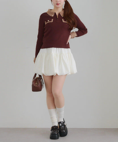 拼色羽毛半拉鍊針織衫