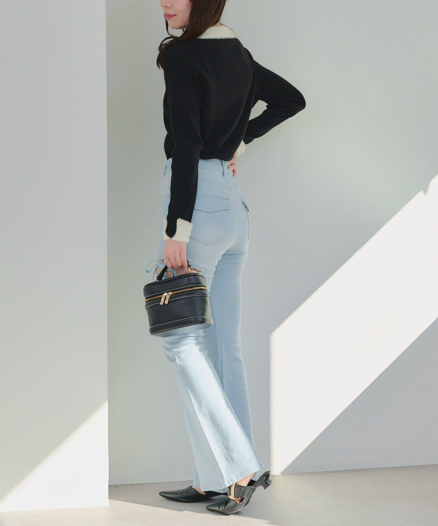 拼色羽毛半拉鍊針織衫