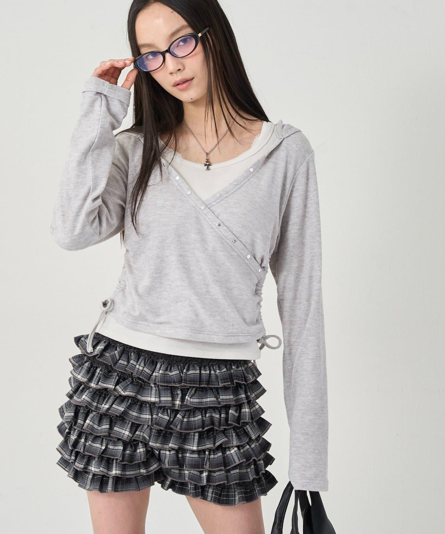 鉚釘羅紋裹身連帽衫