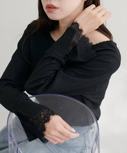 蕾絲拼接針織衫