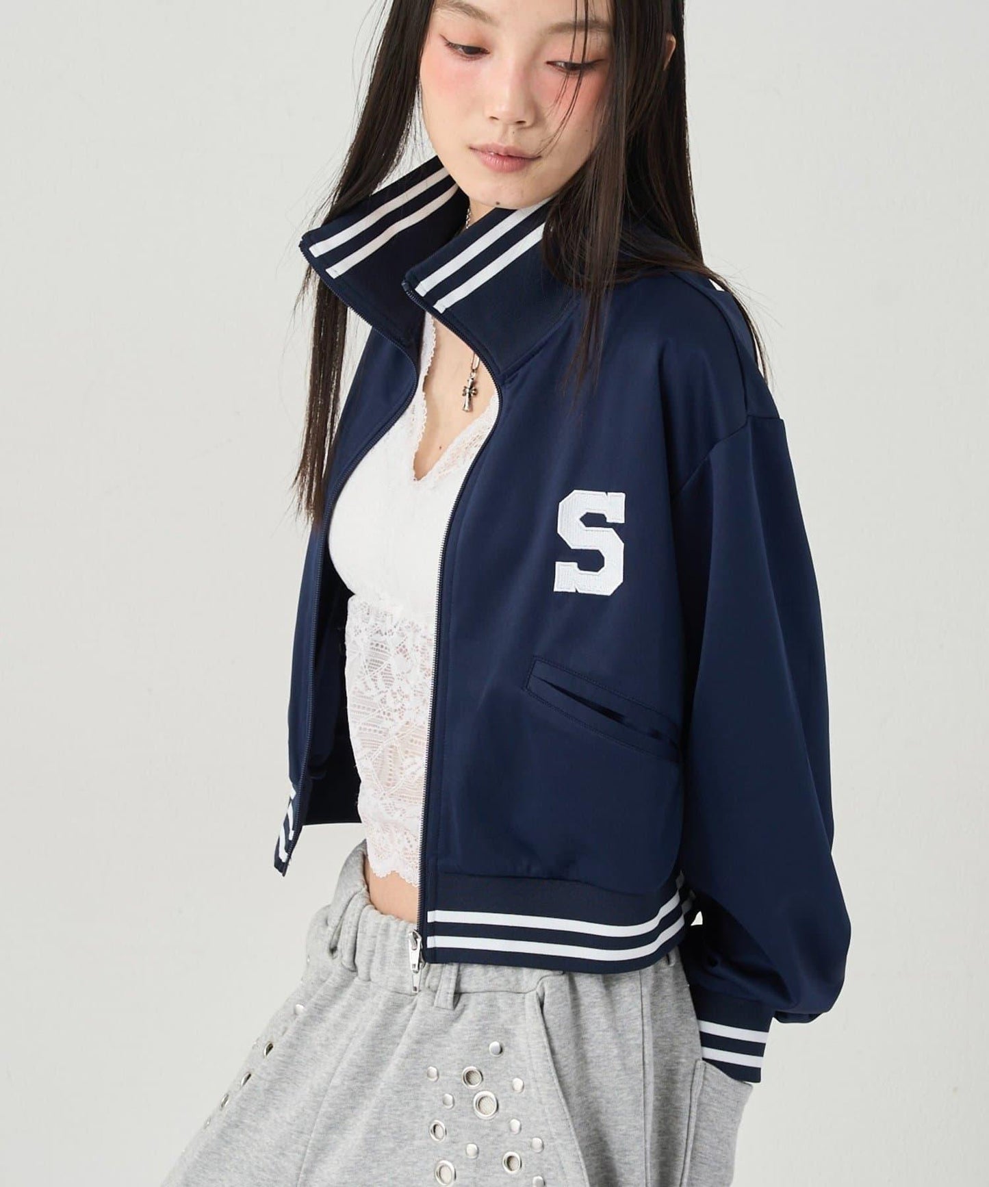 S LOGO緊湊型立領針織衫