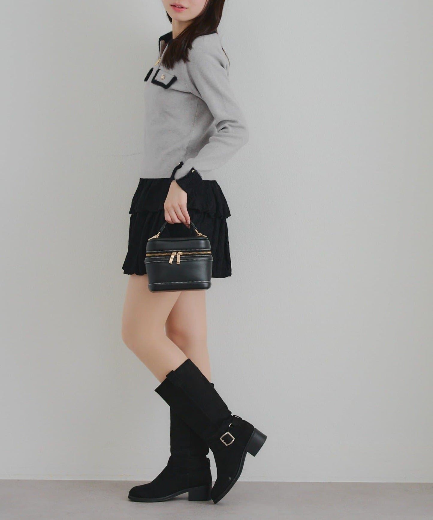 拼色羽毛半拉鍊針織衫