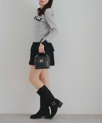 拼色羽毛半拉鍊針織衫