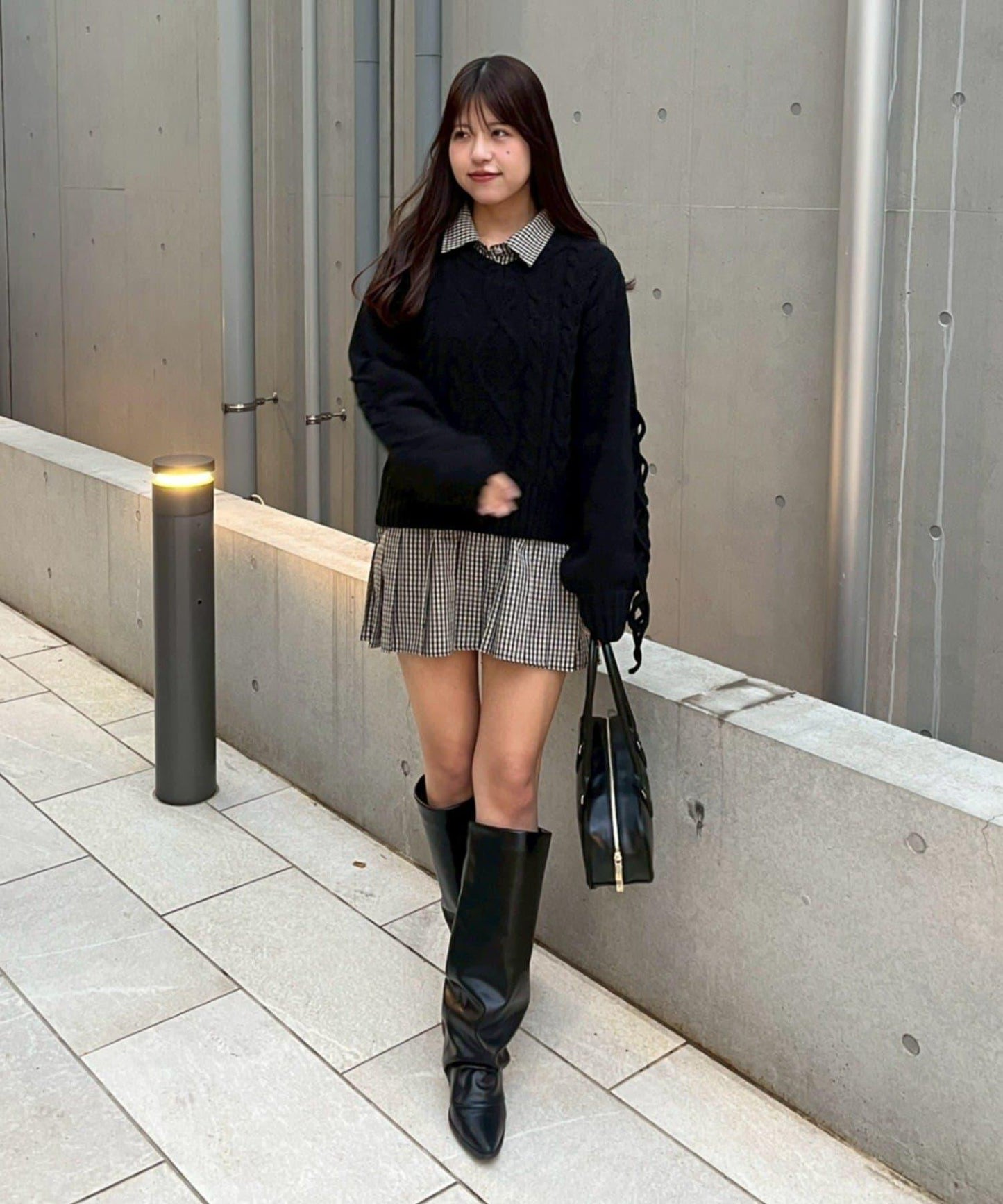 繫帶花邊麻花針織衫