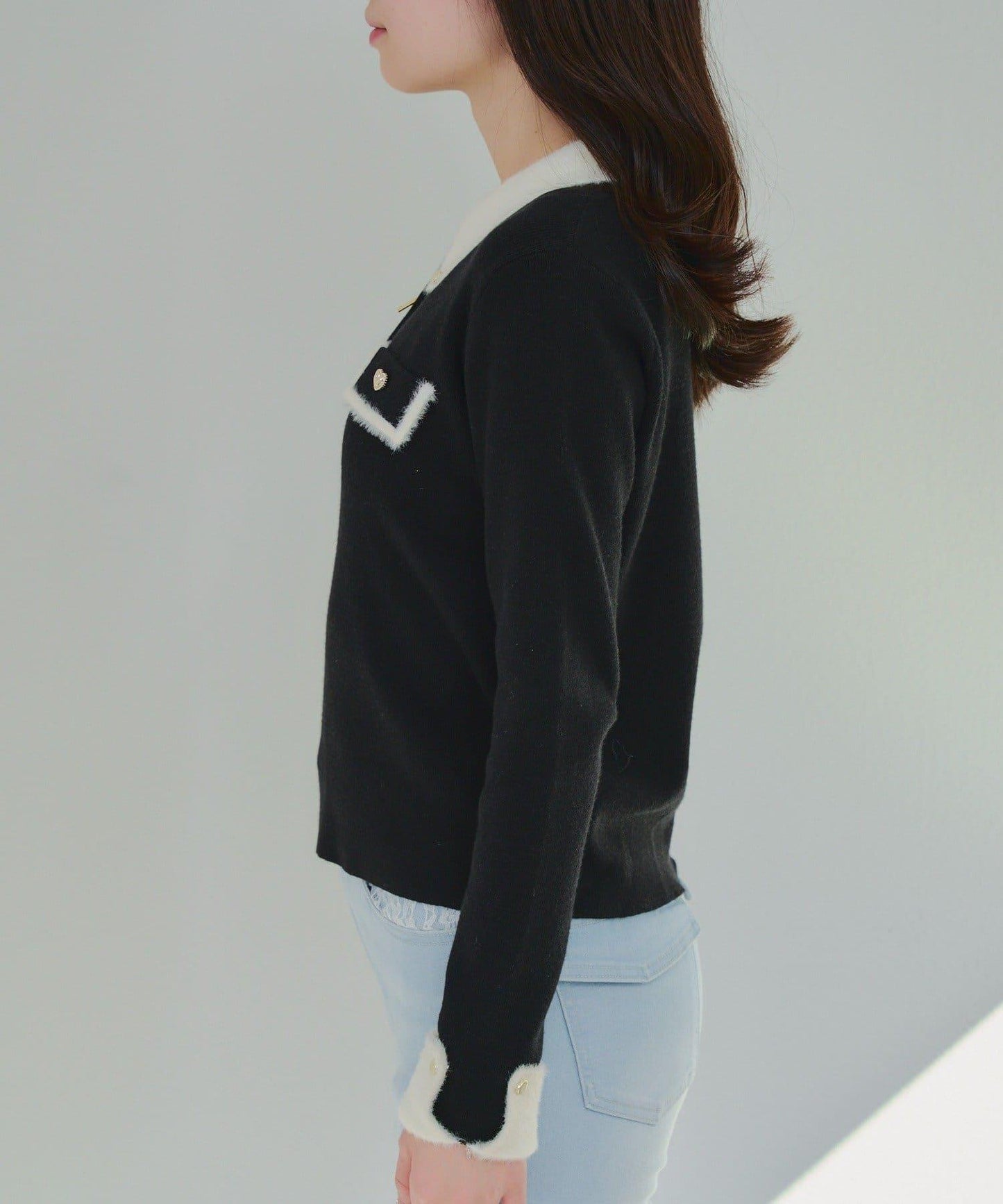 拼色羽毛半拉鍊針織衫