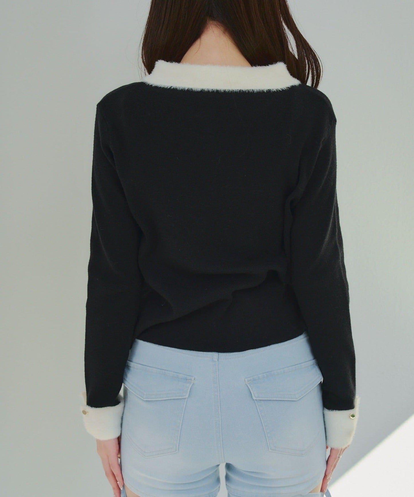 拼色羽毛半拉鍊針織衫