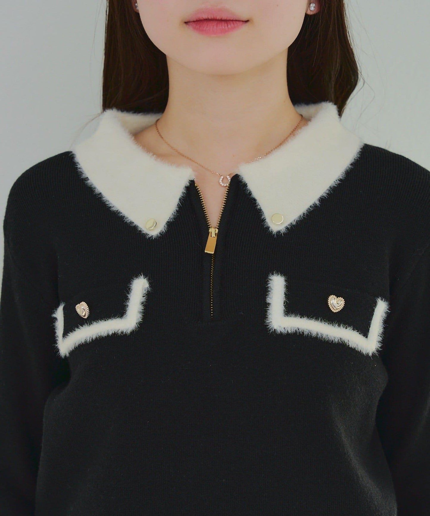 拼色羽毛半拉鍊針織衫