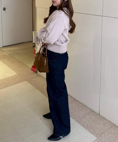 繫帶花邊麻花針織衫