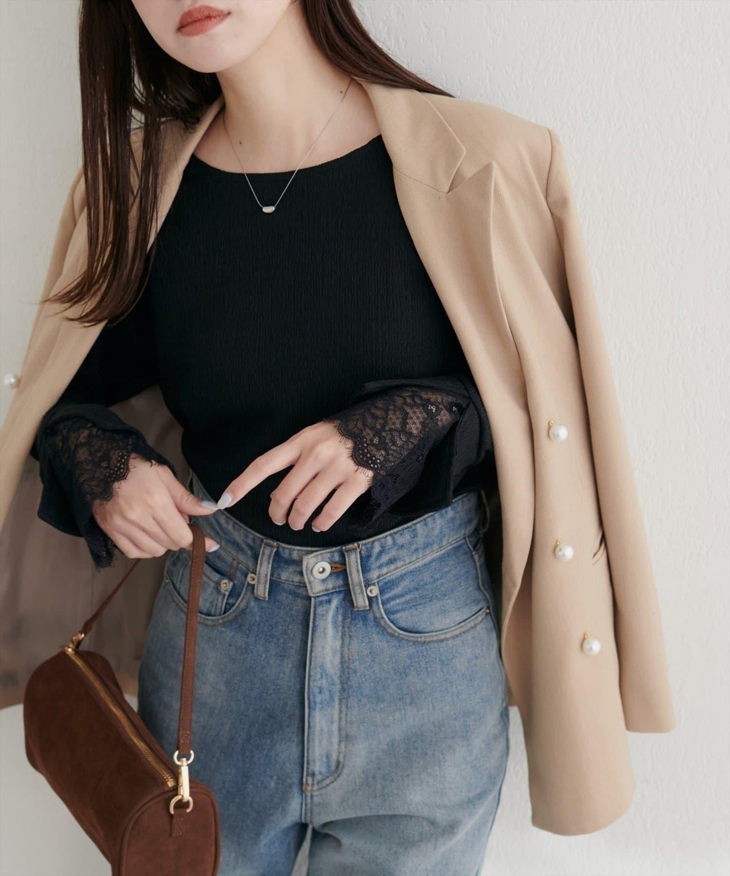 蕾絲拼接針織衫