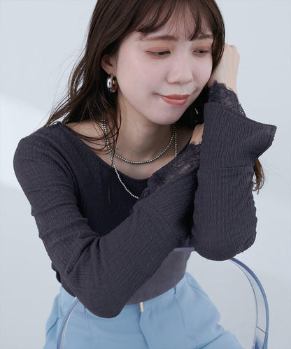 蕾絲拼接針織衫