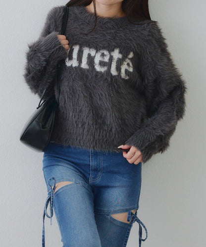 亮片標誌羽毛針織衫