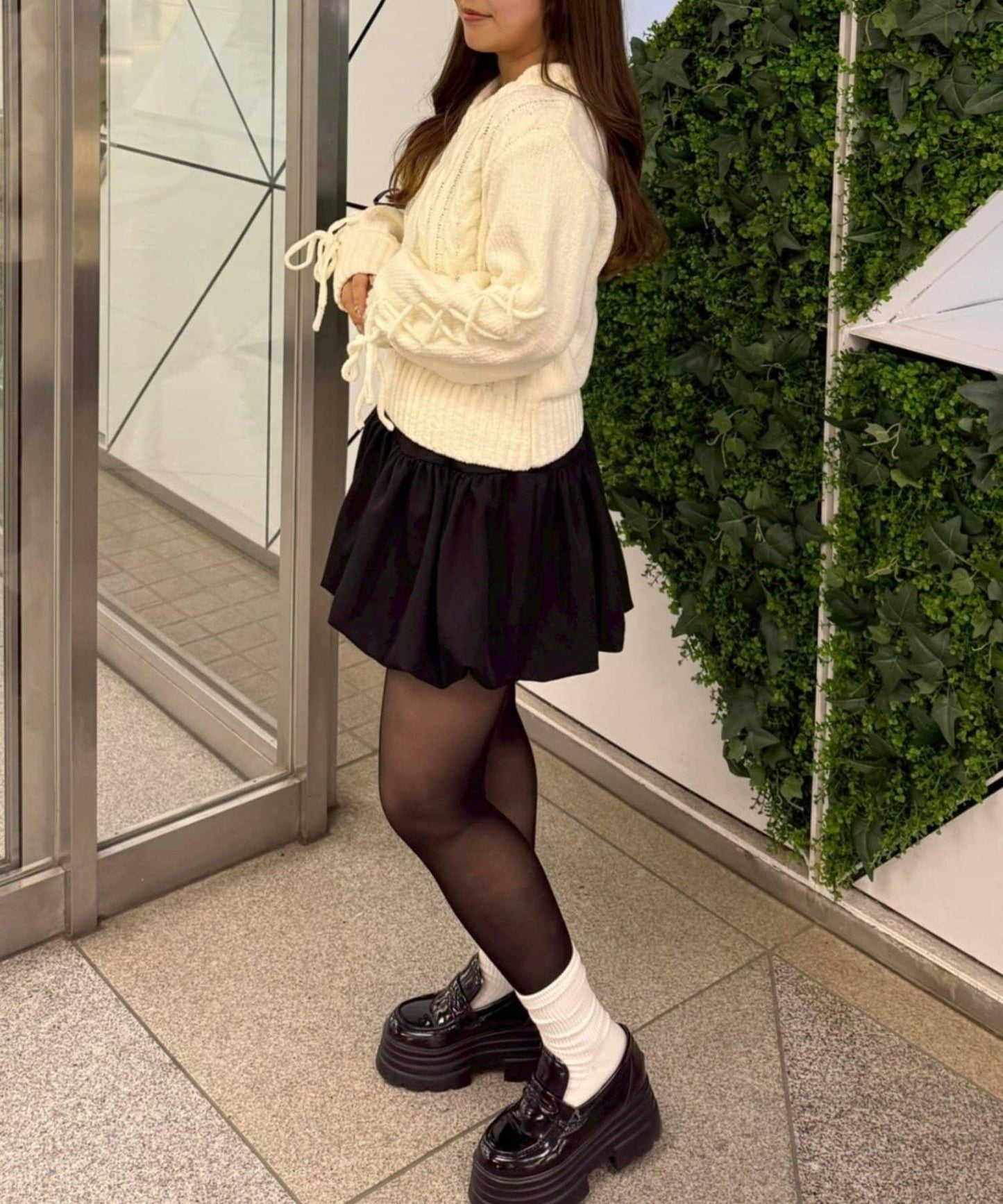 繫帶花邊麻花針織衫