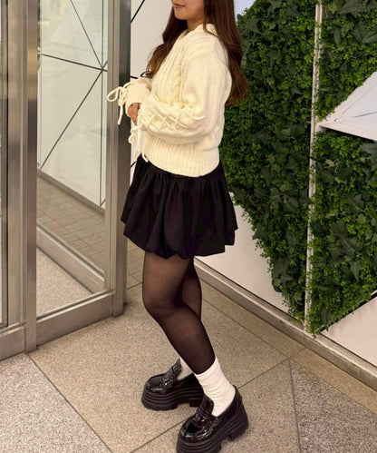 繫帶花邊麻花針織衫