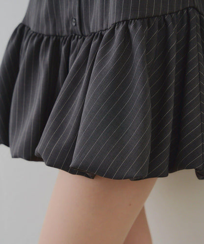 帶領帶下襬泡泡袖迷你連衣裙