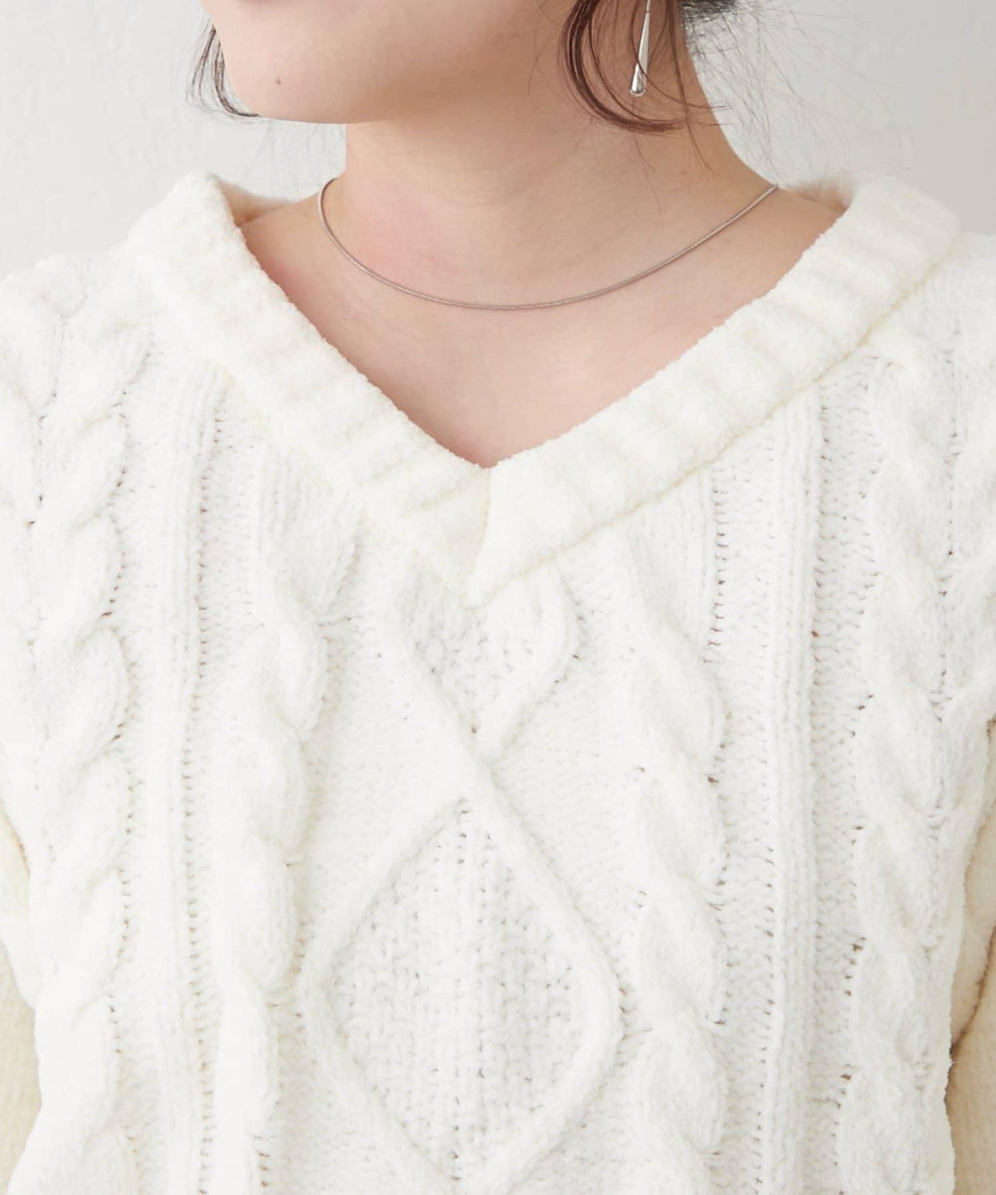 繫帶花邊麻花針織衫