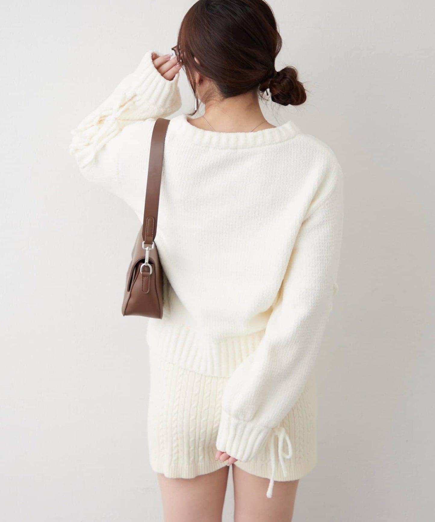 繫帶花邊麻花針織衫