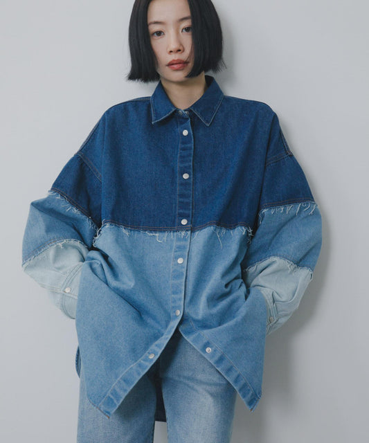 拼接寬鬆牛仔襯衫