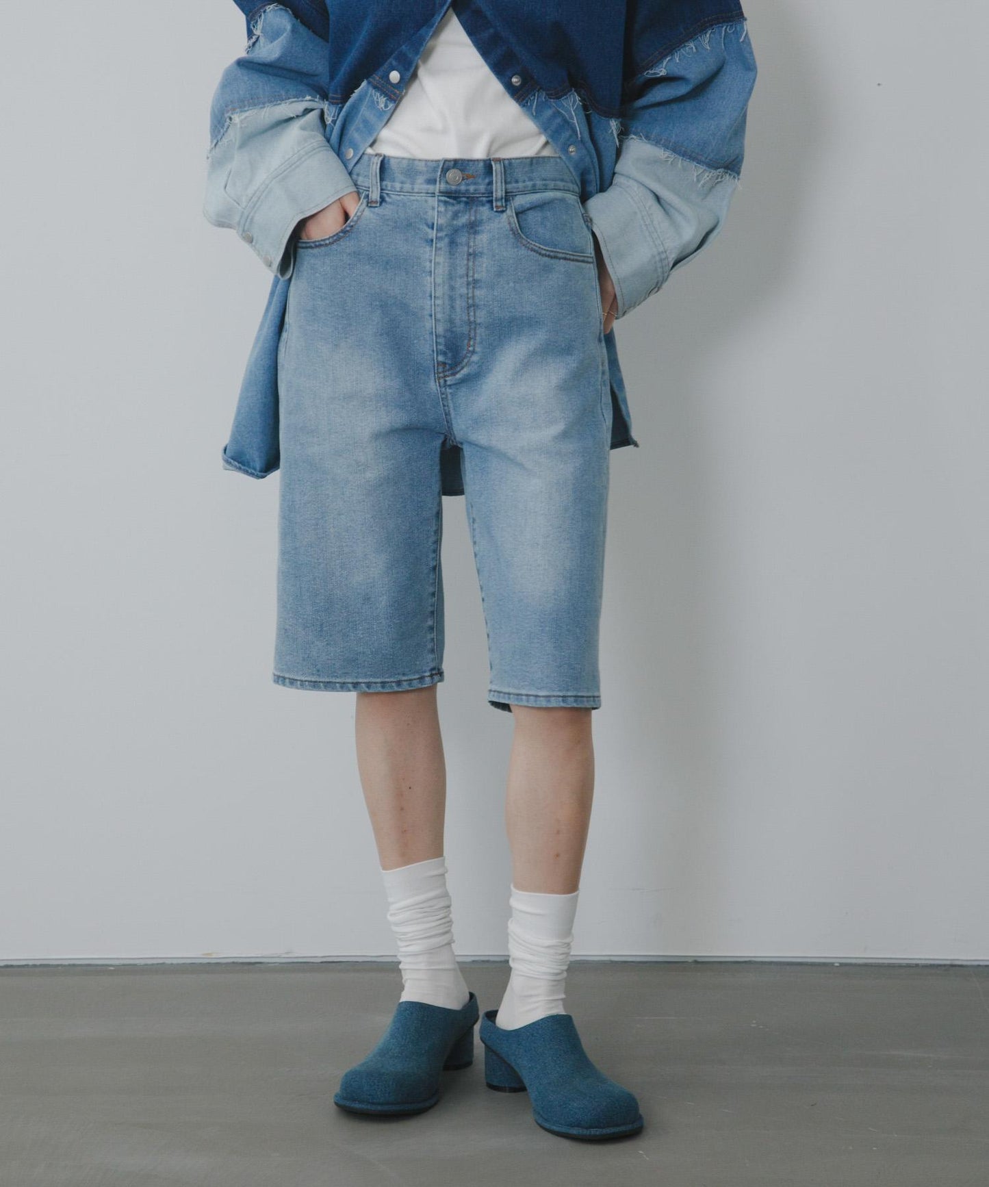 2尺碼可選修身五分牛仔褲