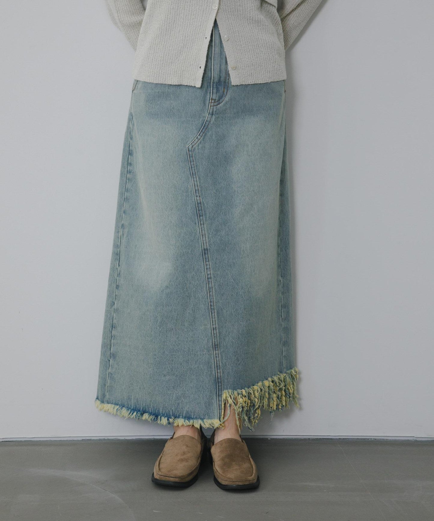 不對稱流蘇牛仔裙