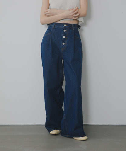 「3尺碼可選」褶皺紐扣牛仔褲