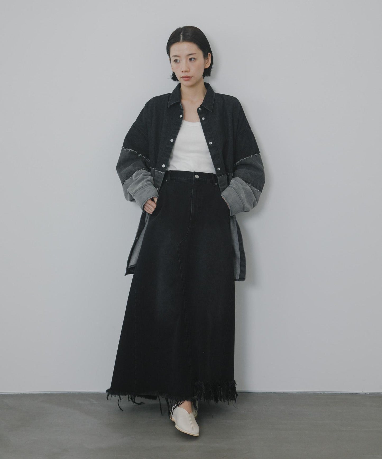 不對稱流蘇牛仔裙