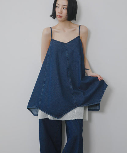 網紗拼接牛仔吊帶連衣裙