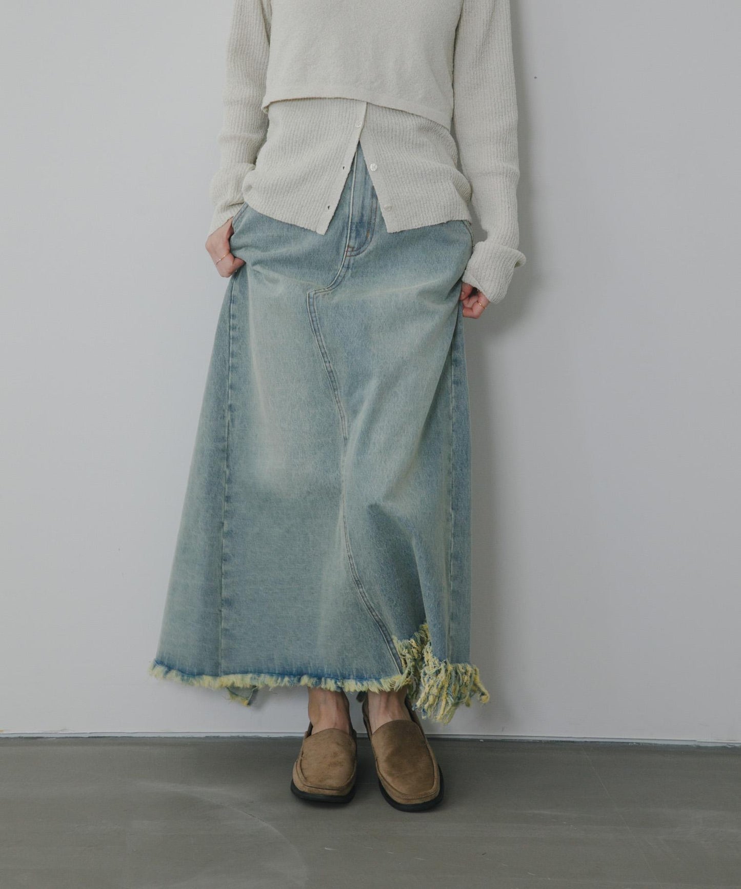 不對稱流蘇牛仔裙